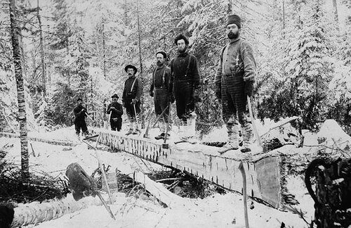 Лагерь лесорубов Бут на озере Эйлен, Онтарио, около 1895 г. (Библиотека и архивы Канады).
